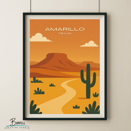 Amarillo Texas Desert Scenery Travel Poster & Wall Art Poster Print