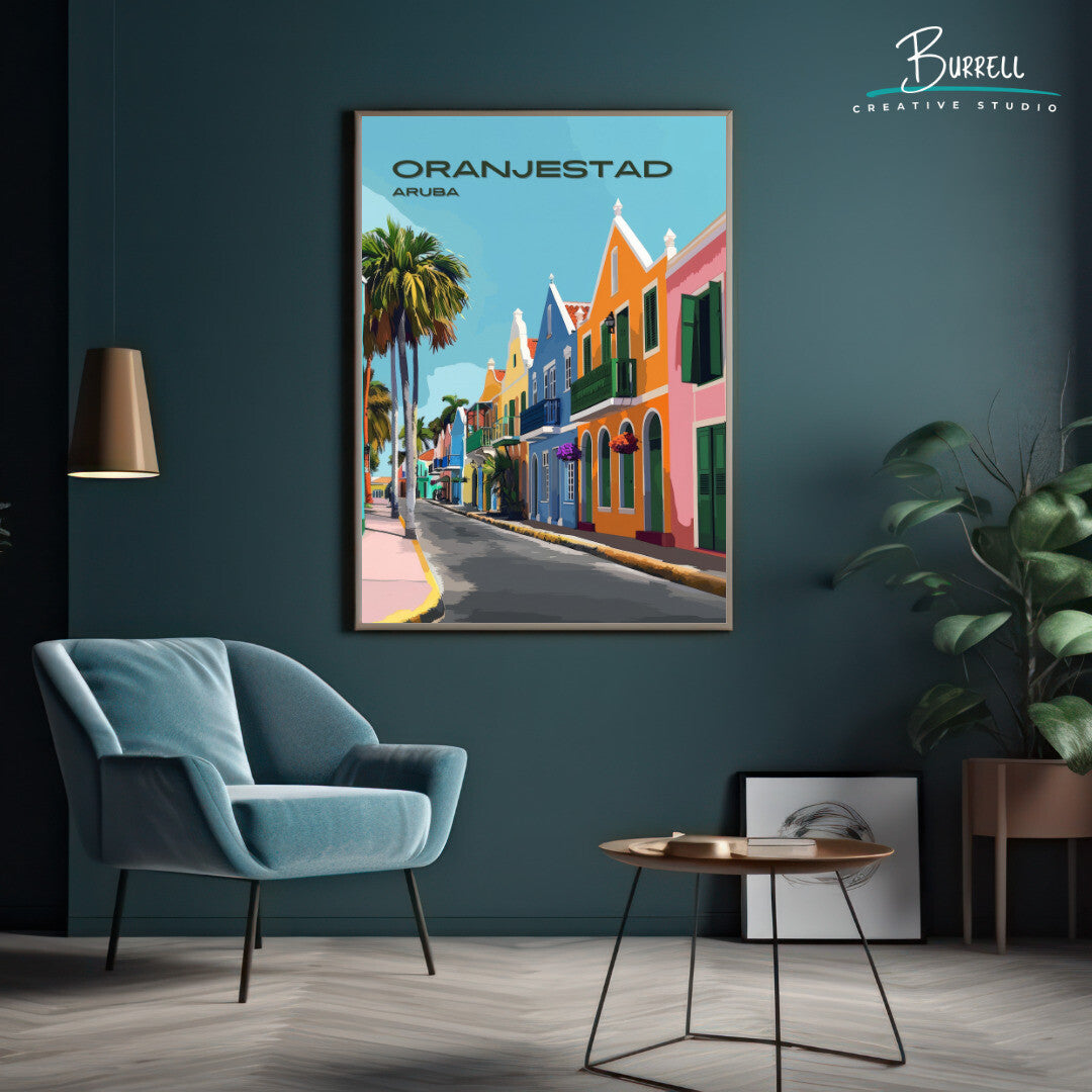 Oranjestad Aruba Dutch Architecture Travel Poster & Wall Art Poster Print