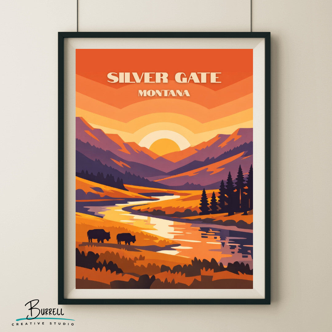 Silver Gate Montana Sunrise Travel Posters & Wall Art Poster Print