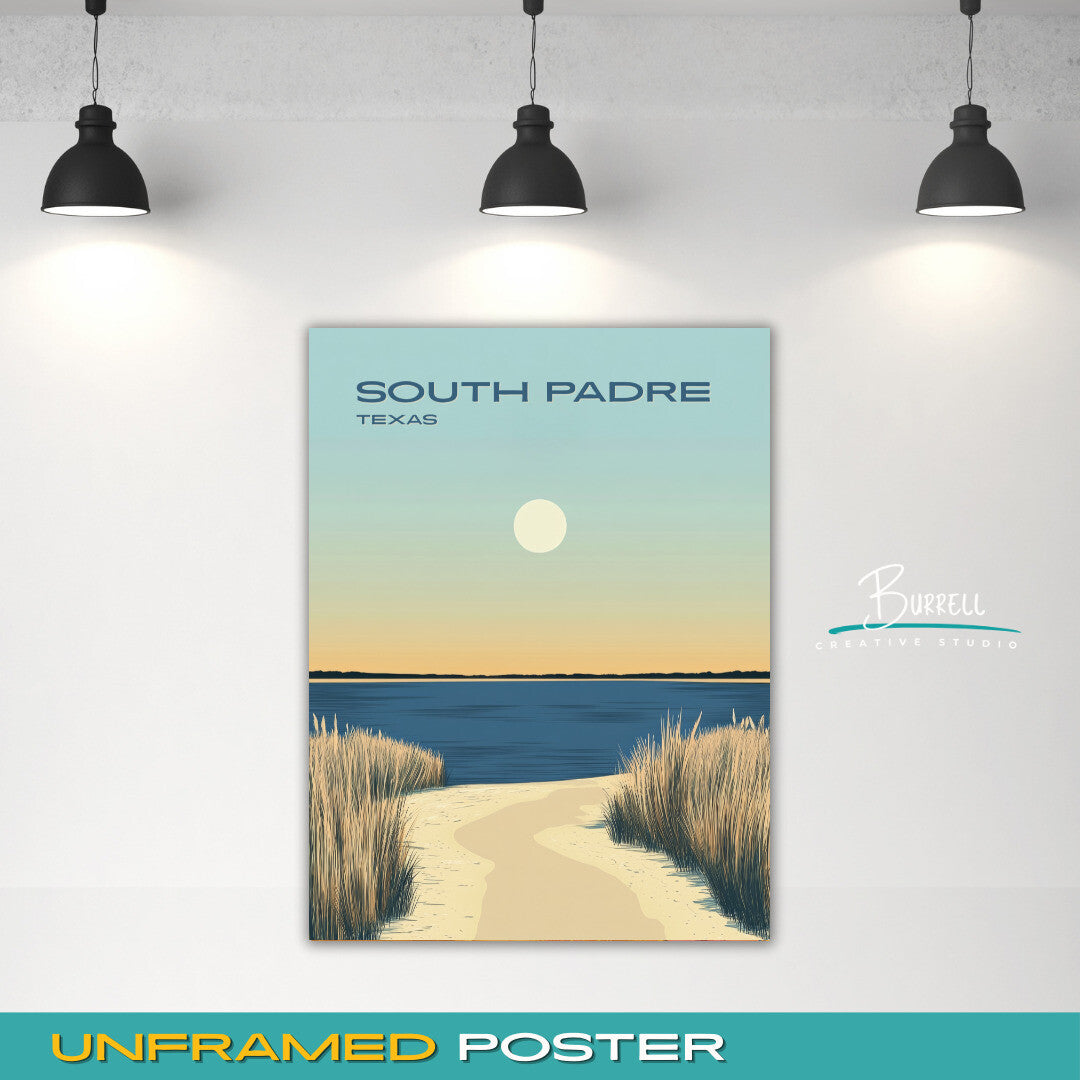 South Padre Texas Beach Sunset Travel Poster & Wall Art Poster Print