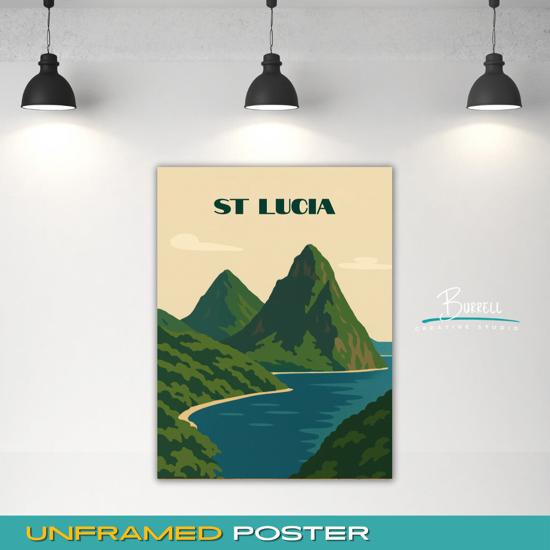 Soufrière St Lucia The Pitons Travel Poster & Wall Art Poster Print