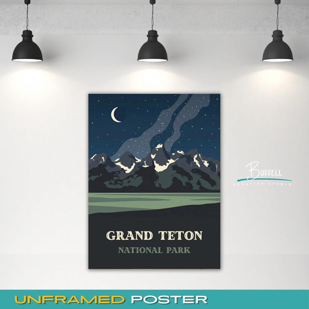 Grand Teton National Park Wyoming Night Skys Travel Posters & Wall Art Poster Print