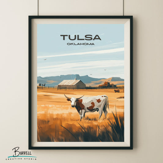 Tulsa Oklahoma Rancher Culture Travel Poster & Wall Art Poster Print