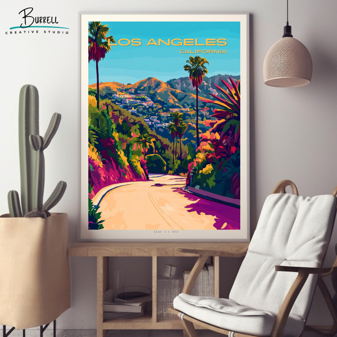 Los Angeles California Scenic Mountains Travel Poster & Wall Art Poster Print