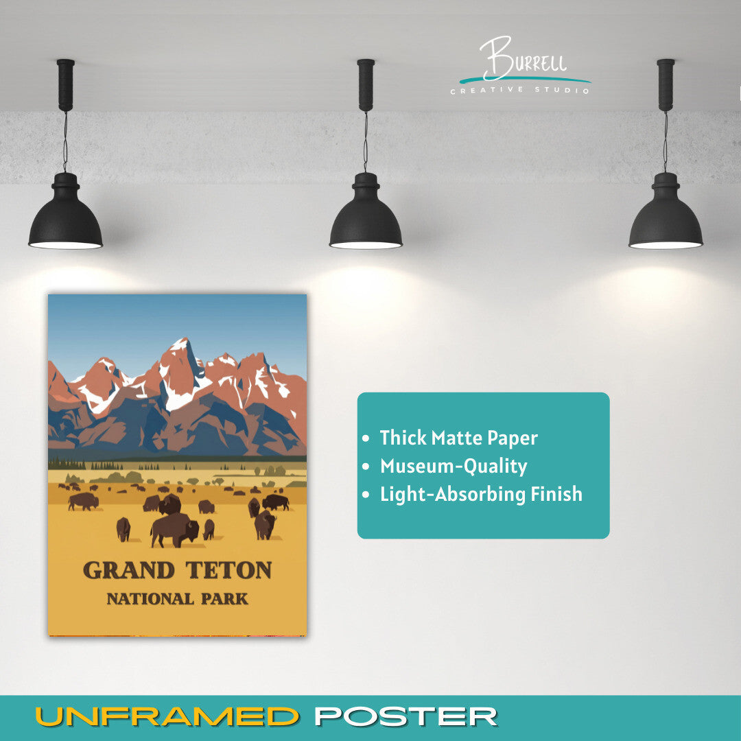 Grand Teton National Park Wyoming Bison Watching Travel Posters & Wall Art Poster Print