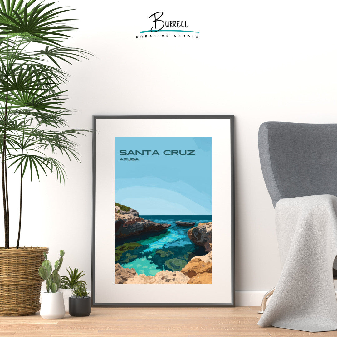 Santa Cruz Aruba Conchi Natural Pool Travel Poster & Wall Art Poster Print