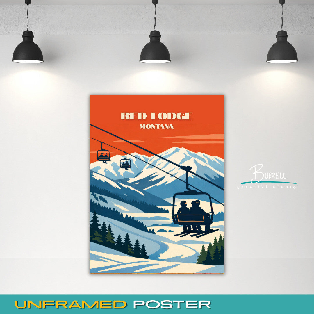 Red Lodge Montana Ski Lift Travel Posters & Wall Art Poster Print