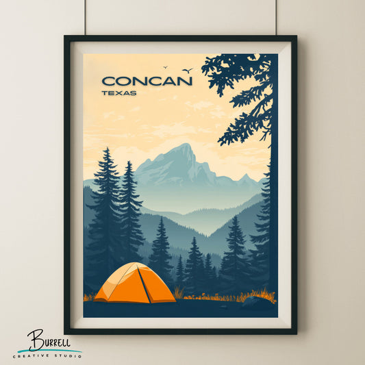 Concan Texas Camping Scenery Travel Poster & Wall Art Poster Print