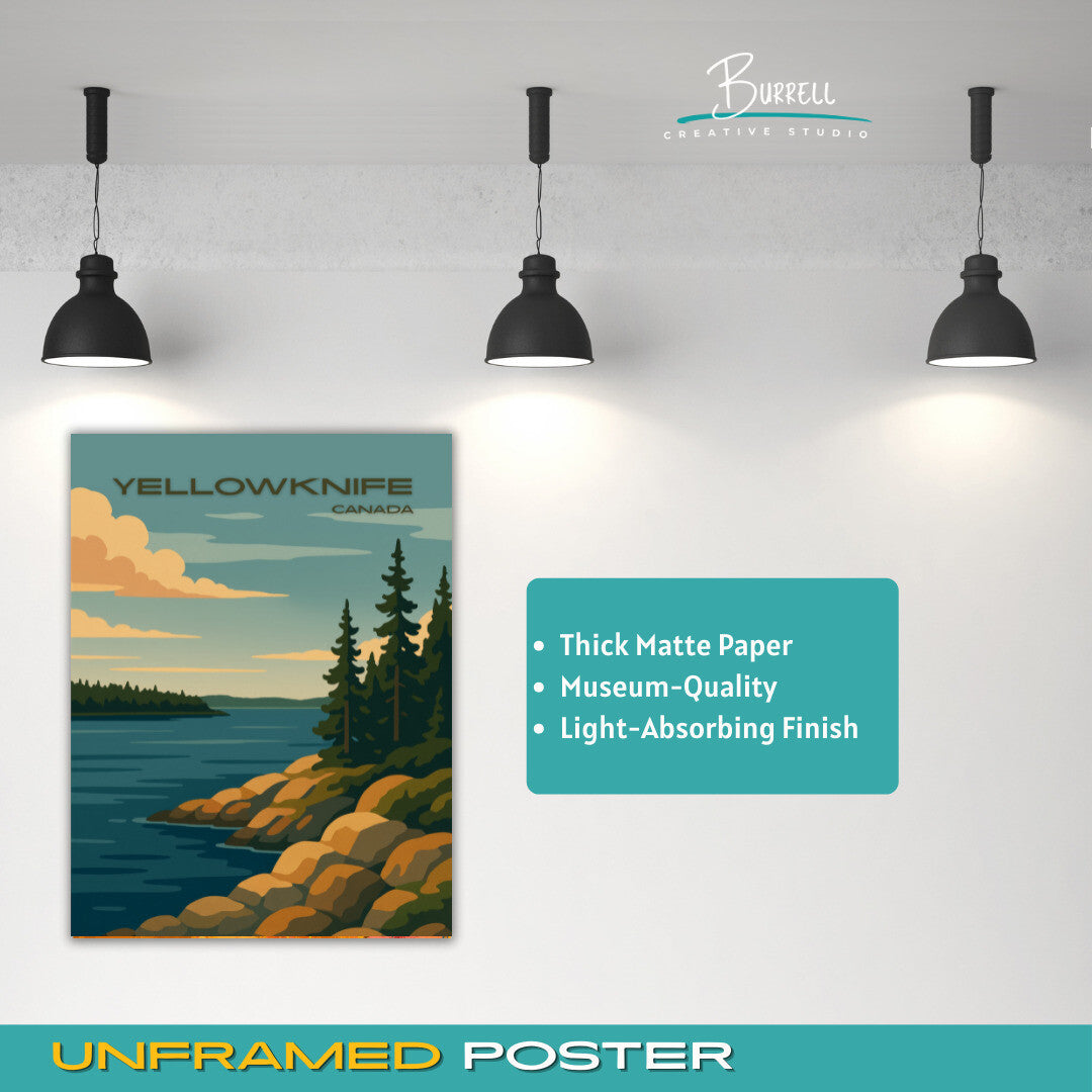 Yellowknife Canada Coastal View Travel Poster & Wall Art Poster Print