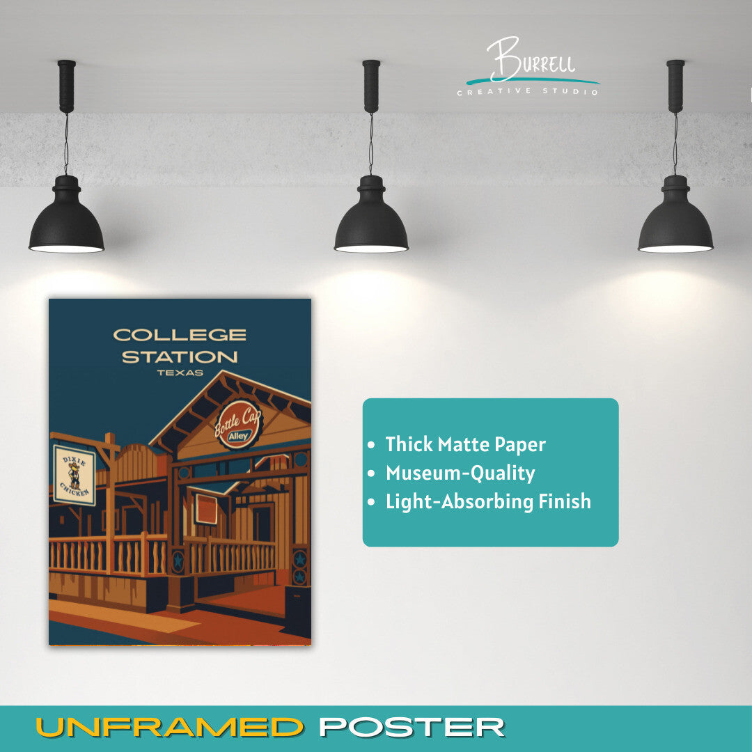 College Station Texas Dixie Chicken Travel Poster & Wall Art Poster Print