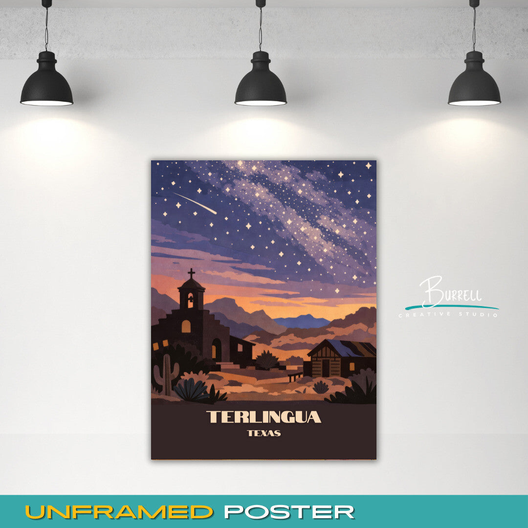 Terlingua Texas Night SKy Travel Poster & Wall Art Poster Print