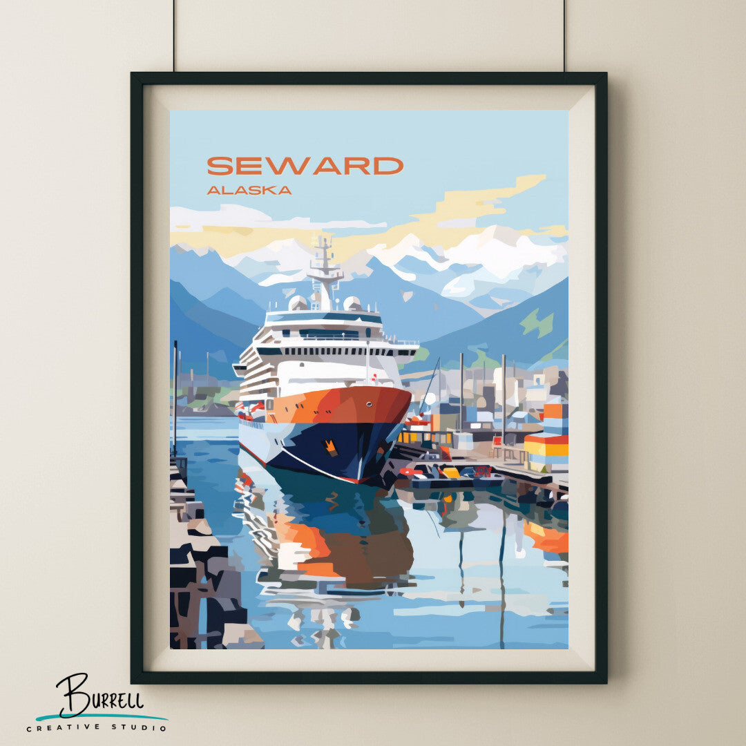 Seward Alaska Cruise Port Travel Poster & Wall Art Poster Print