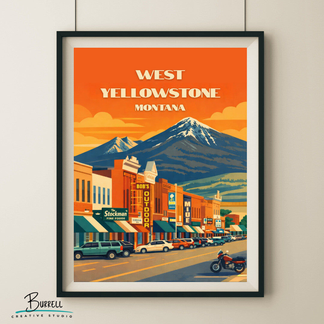 West Yellowstone Montana Downtown Travel Posters & Wall Art Poster Print