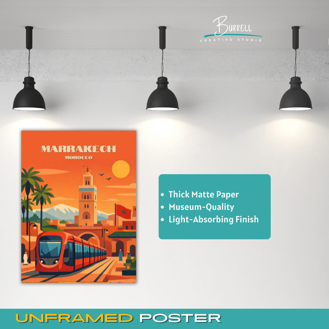 Marrakech Morocco Tram Travel Poster & Wall Art Poster Print