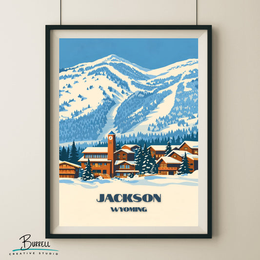 Jackson Wyoming Teton Village Mountain Ski Resort Travel Posters & Wall Art Poster Print