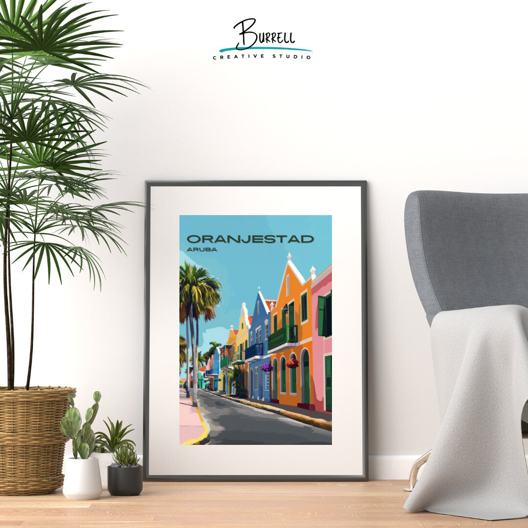 Oranjestad Aruba Dutch Architecture Travel Poster & Wall Art Poster Print