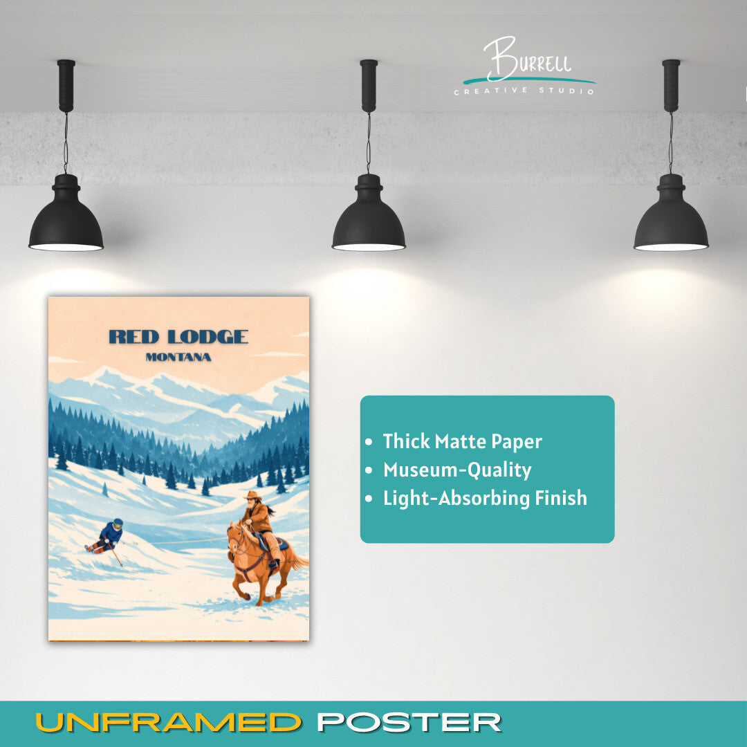 Red Lodge Montana Skijoring Travel Posters & Wall Art Poster Print