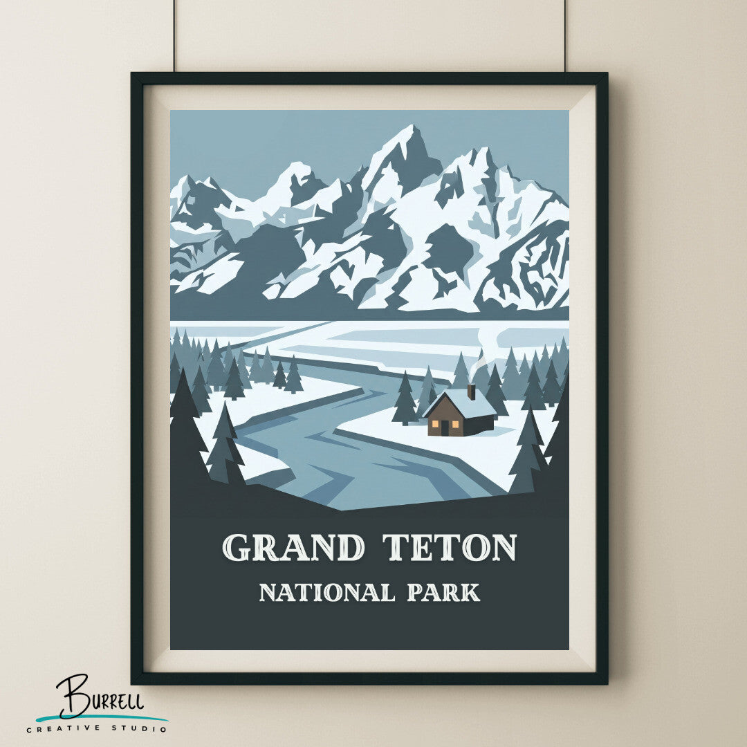 Grand Teton National Park Wyoming Winter Scenery Travel Posters & Wall Art Poster Print