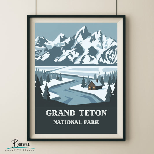 Grand Teton National Park Wyoming Winter Scenery Travel Posters & Wall Art Poster Print