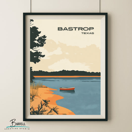 Bastrop Texas Lake Travel Poster & Wall Art Poster Print