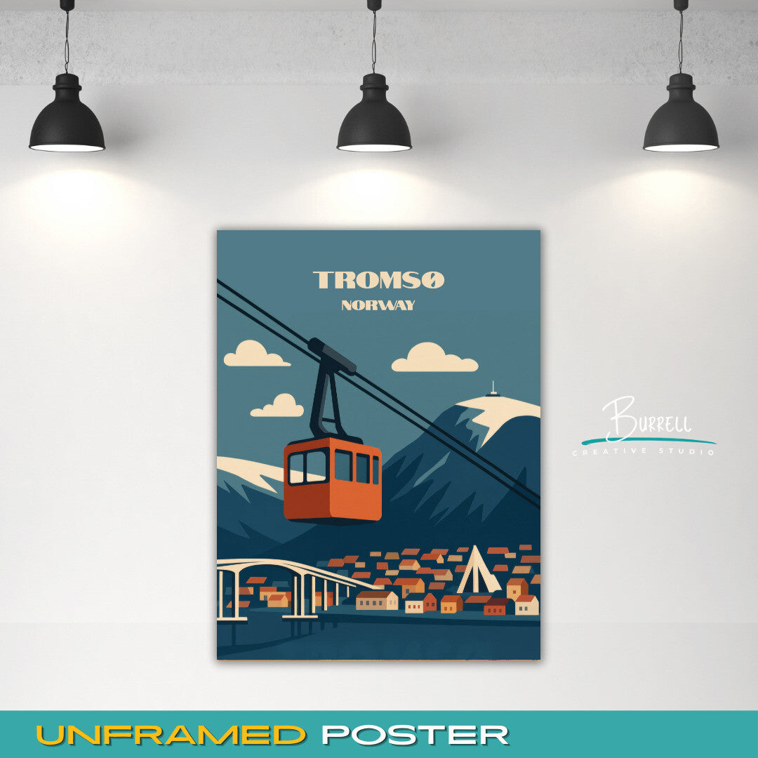 Tromsø Norway Cable Car Travel Poster & Wall Art Poster Print