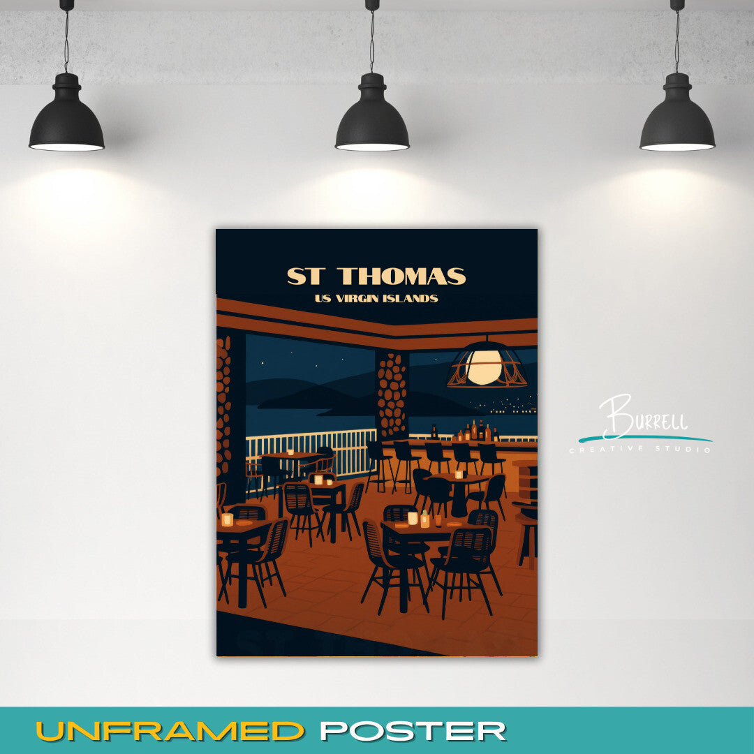 St Thomas US Virgin Islands Luna Mar Dining Travel Poster & Wall Art Poster Print