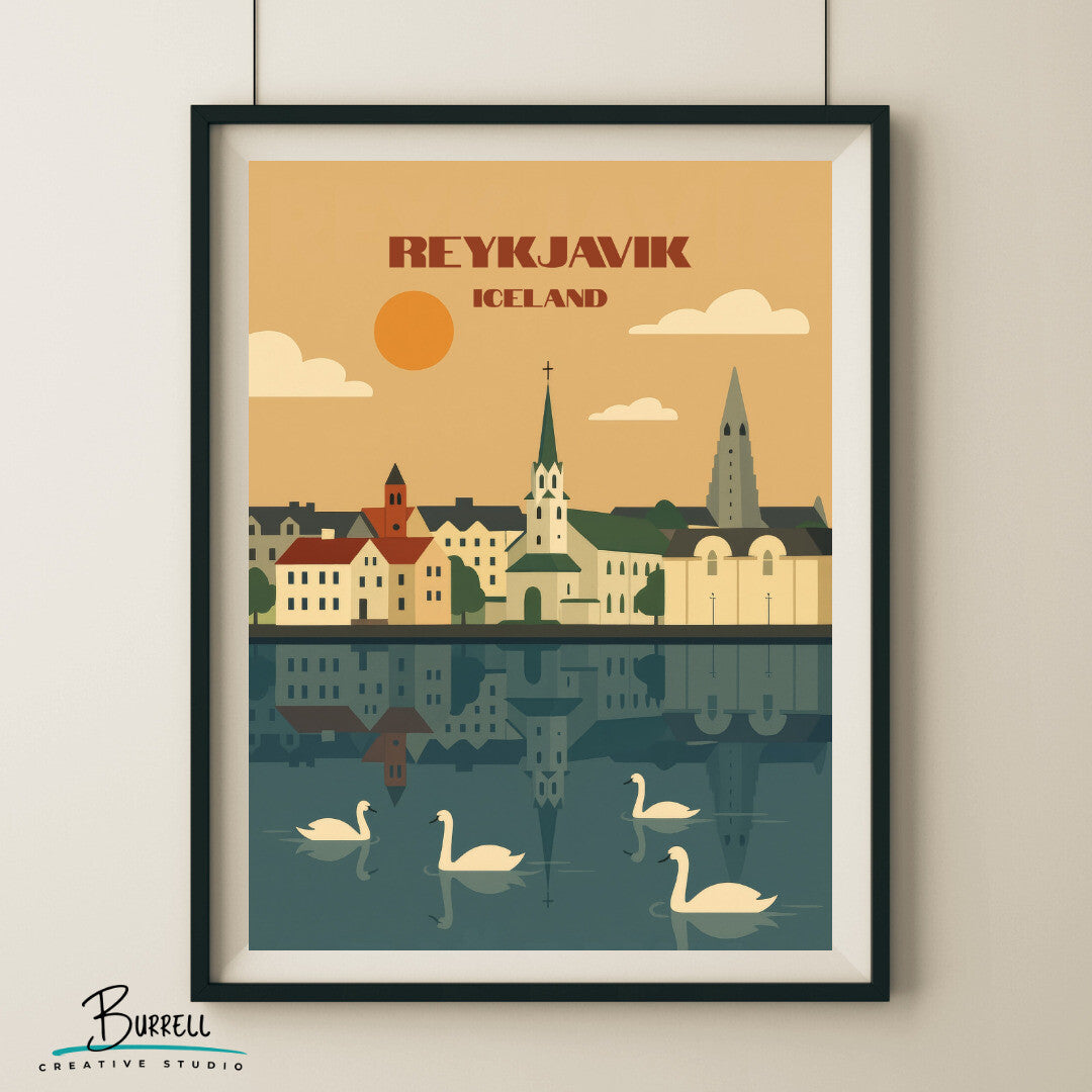 Reykjavik Iceland Tjornin Travel Poster & Wall Art Poster Print