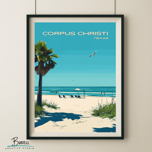 Corpus Cristi Texas Beach View Travel Poster & Wall Art Poster Print