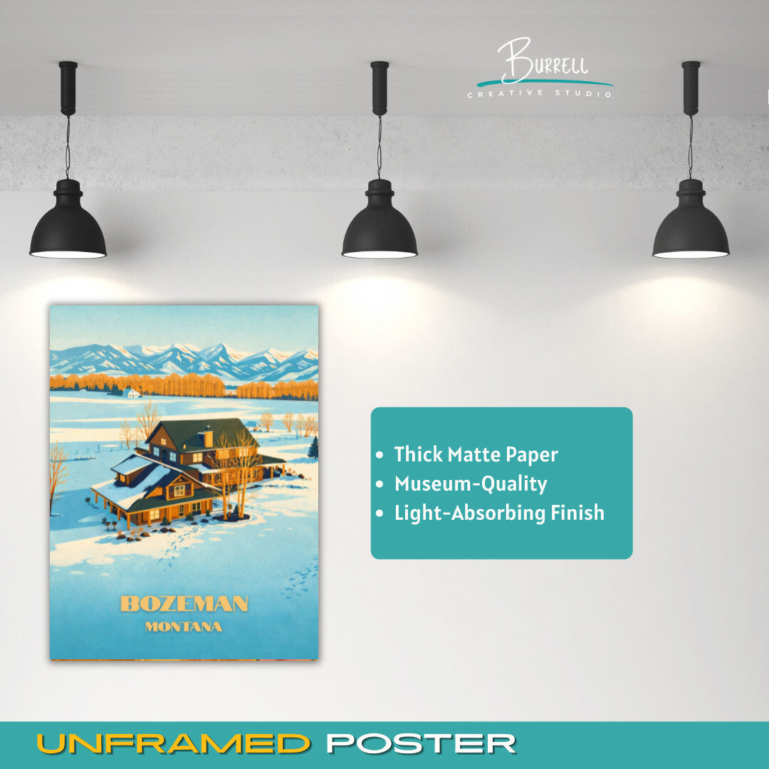 Bozeman Montana Ranch In Winter Travel Posters & Wall Art Poster Print