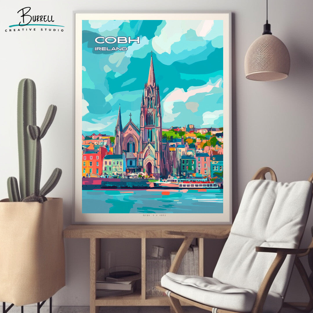 Cobh Ireland St. Colman Cathedral Travel Poster & Wall Art Poster Print