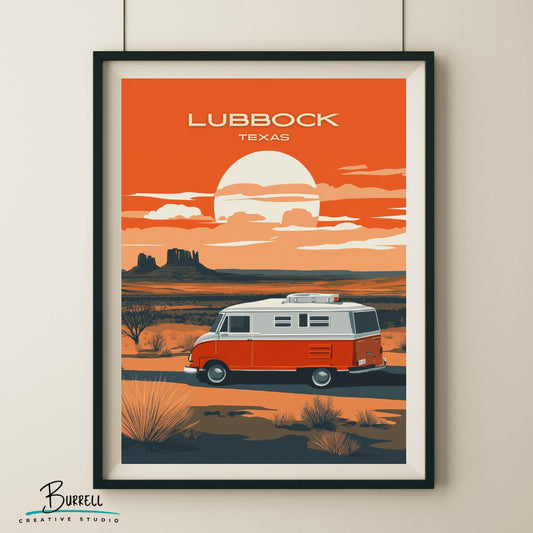Lubbock Texas Scenic Outdoor Sunset Travel Poster & Wall Art Poster Print