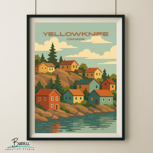 Yellowknife Canada Old Town Travel Poster & Wall Art Poster Print