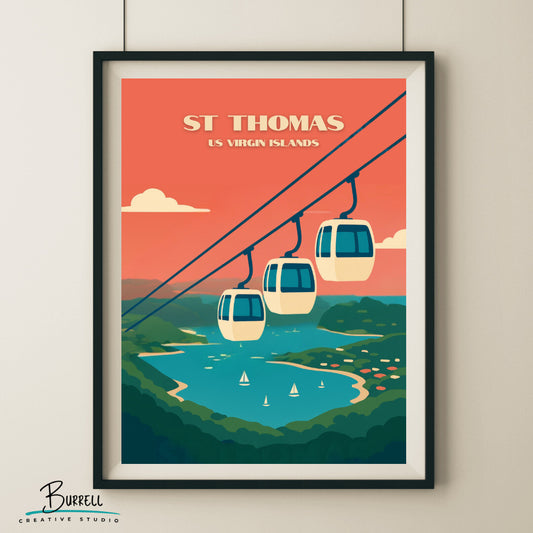 St Thomas US Virgin Islands Paradise Point Sunset Travel Poster & Wall Art Poster Print