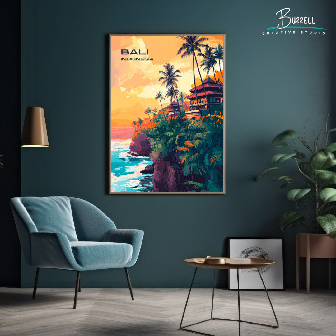 Denpasar Bali Coastal View Travel Poster & Wall Art Poster Print