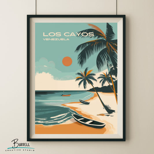 Los Cayos Venezuela Coastal View Travel Poster & Wall Art Poster Print
