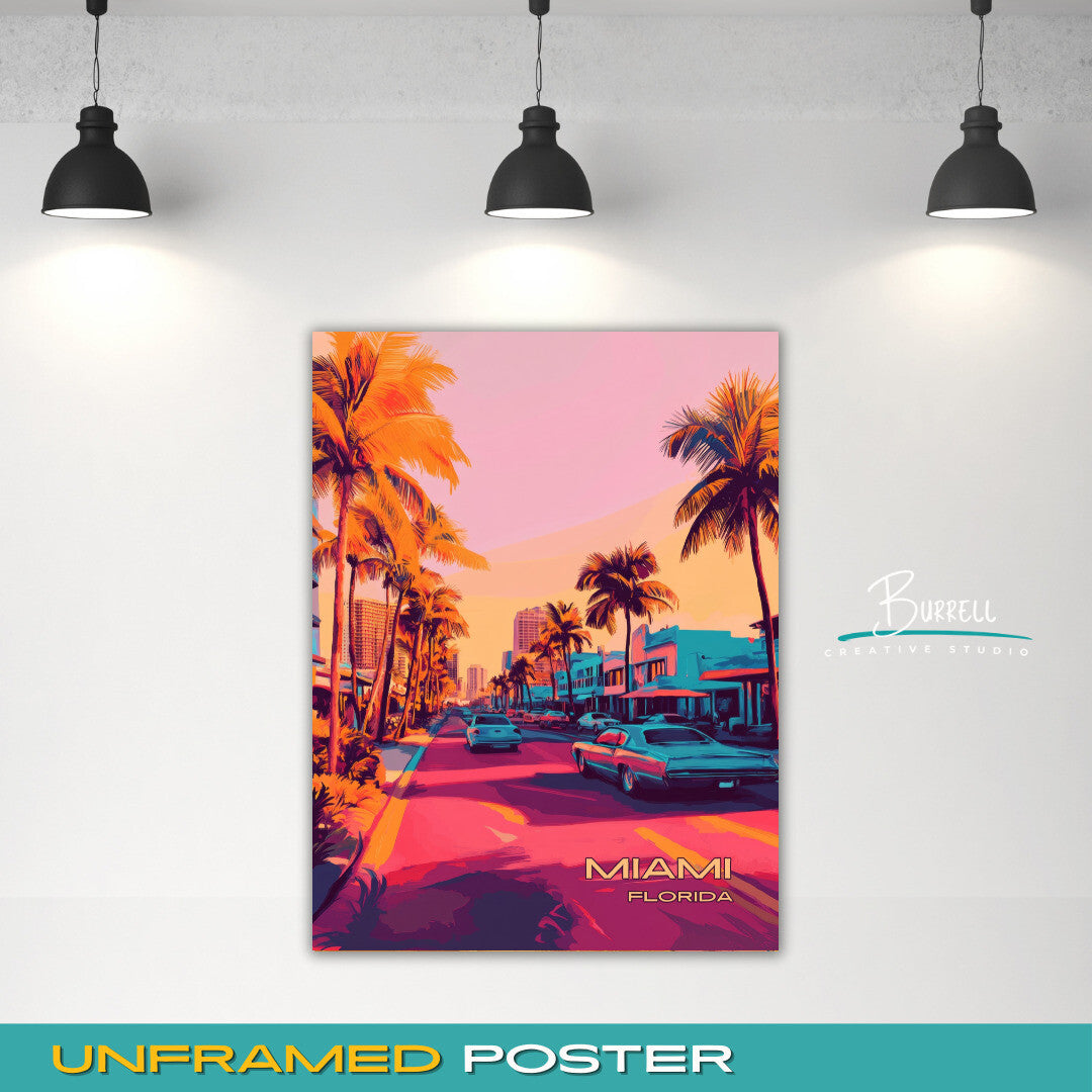 Miami Florida Scenery Travel Poster & Wall Art Poster Print