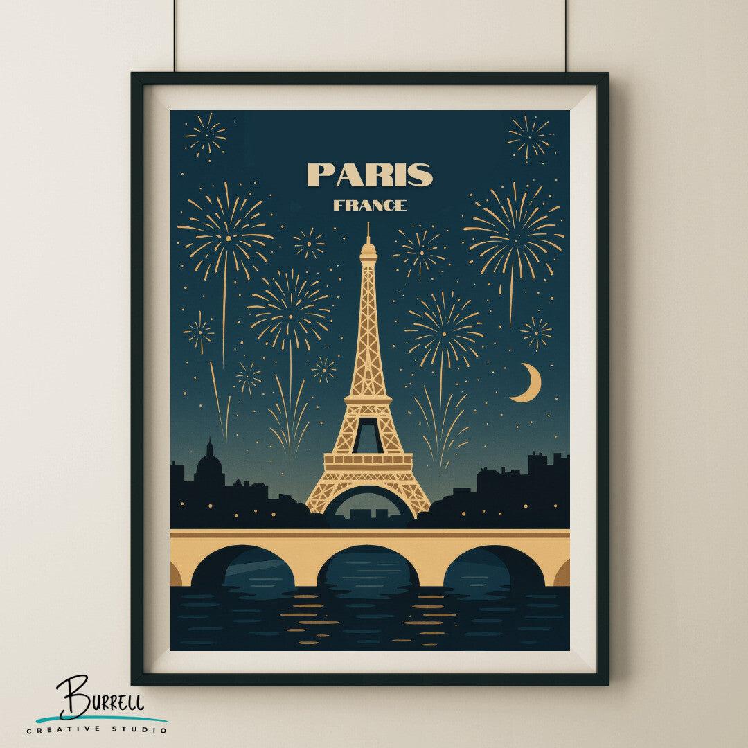 Paris France New Years Celebration Travel Poster &
