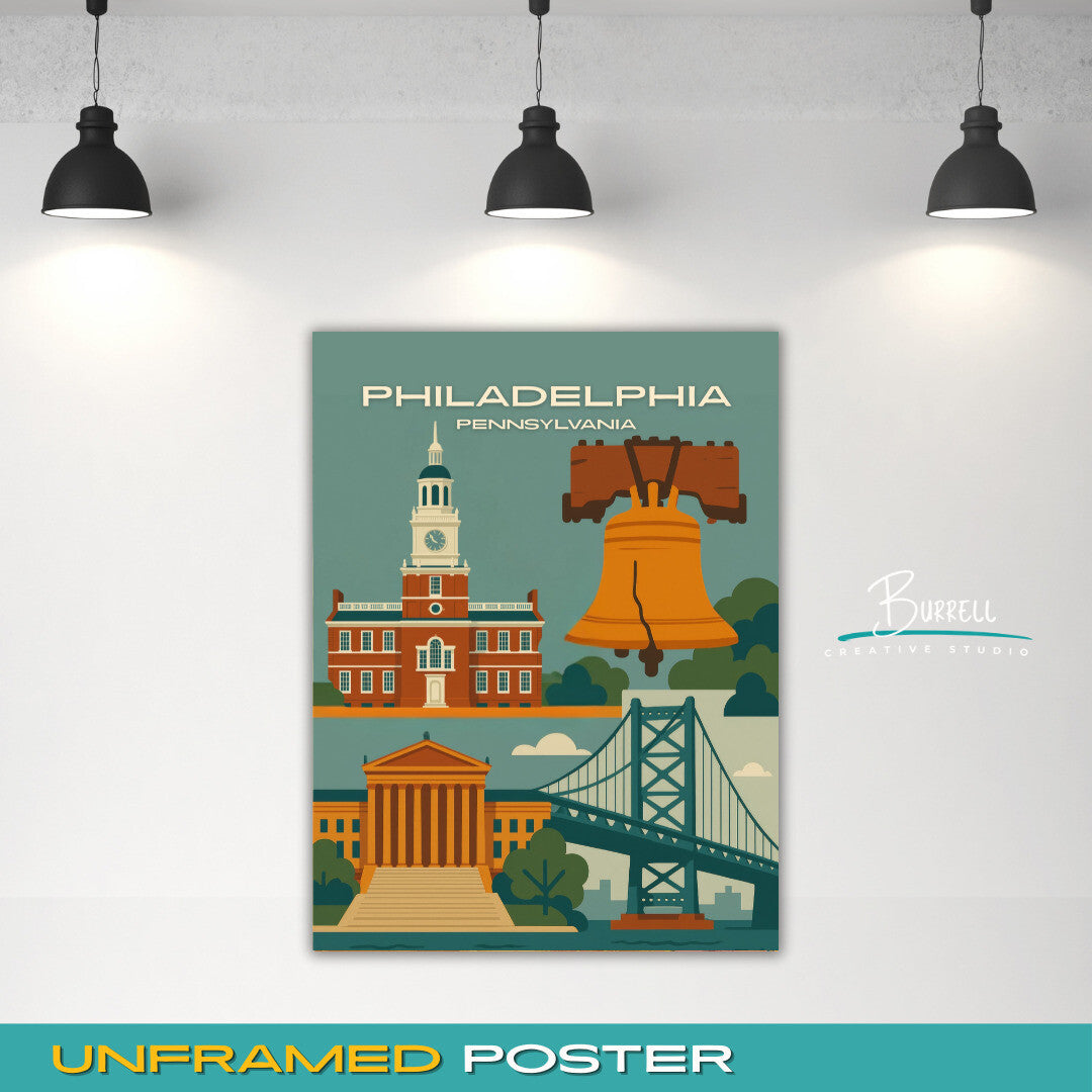 Philadelphia Pennsylvania Unique Attractions Travel Poster & Wall Art Poster Print