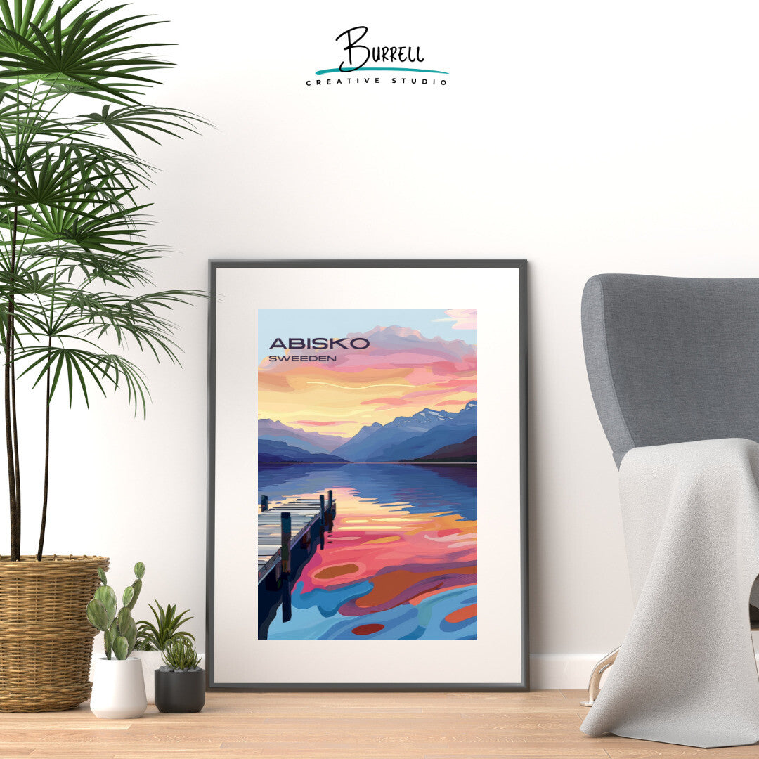 Abisko Sweden Lake Tornetrask Travel Poster & Wall Art Poster Print