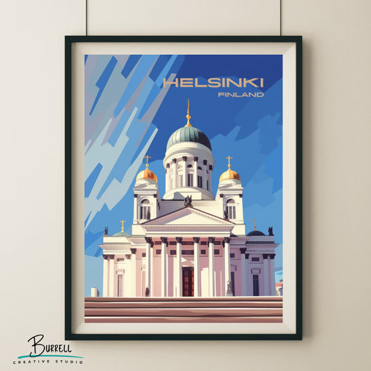 Helsinki Finland Cathedral Travel Poster & Wall Art Poster Print