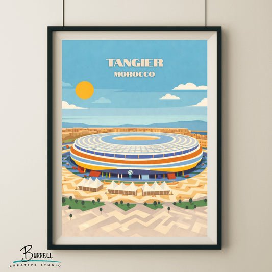 Tangier Morocco Grand Stadium Travel Poster & Wall Art Poster Print
