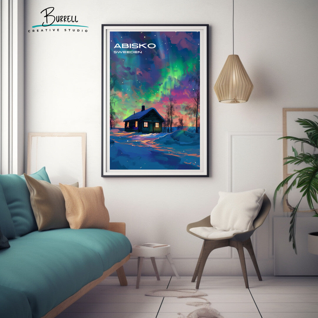 Abisko Sweden Northern Lights Travel Poster & Wall Art Poster Print