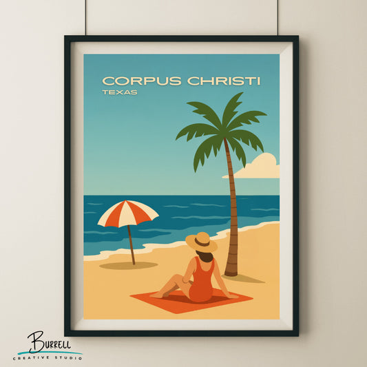 Corpus Cristi Texas Beach Travel Poster & Wall Art Poster Print