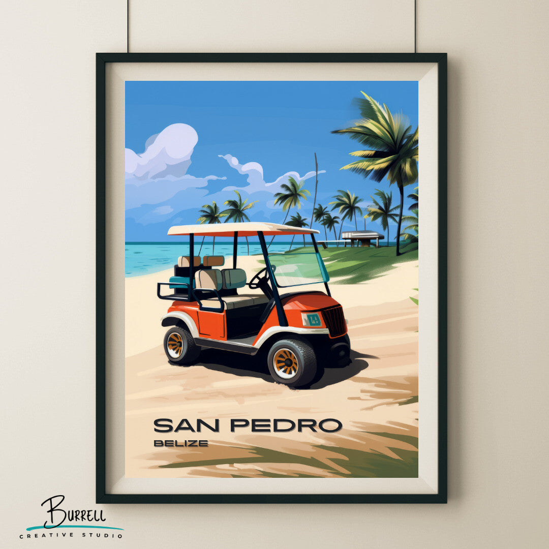 San Pedro Belize Beach Travel Poster & Wall Art Poster Print