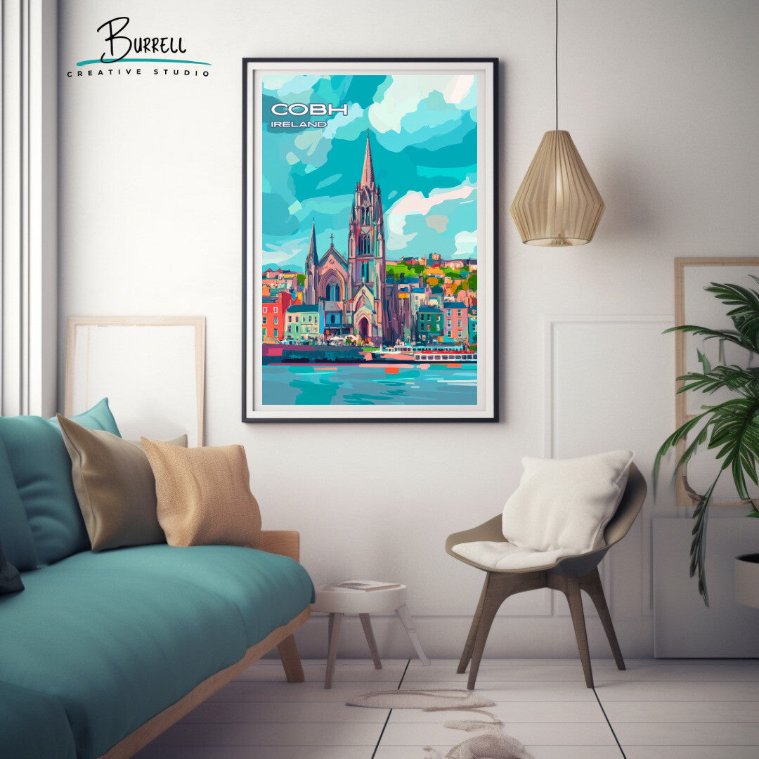 Cobh Ireland St. Colman Cathedral Travel Poster & Wall Art Poster Print