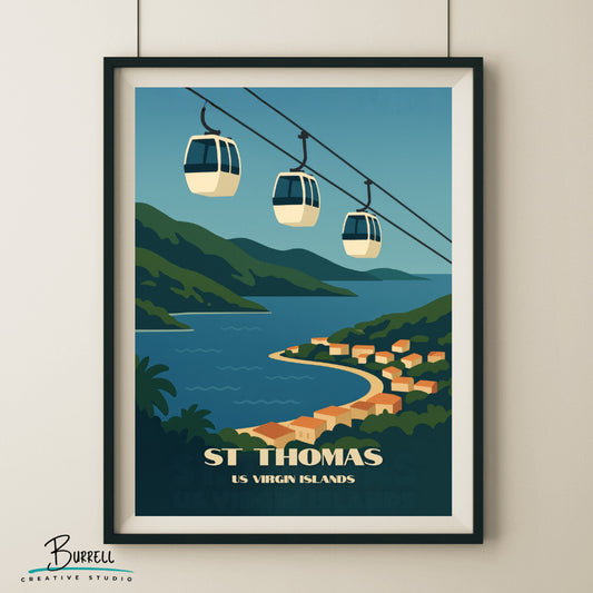 St Thomas US Virgin Islands Paradise Point Travel Poster & Wall Art Poster Print