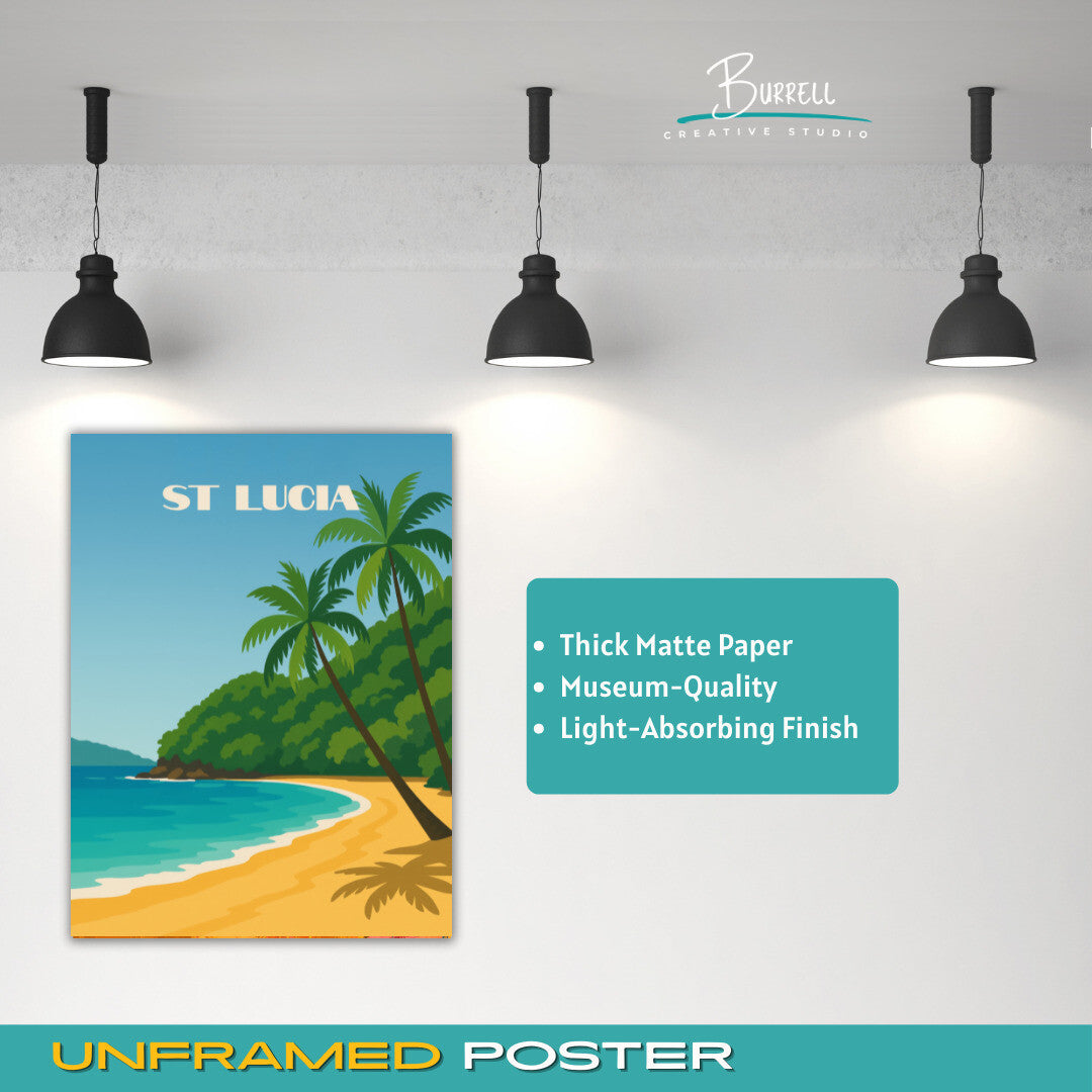 Soufrière St Lucia Anse Mamin Beach Travel Poster & Wall Art Poster Print