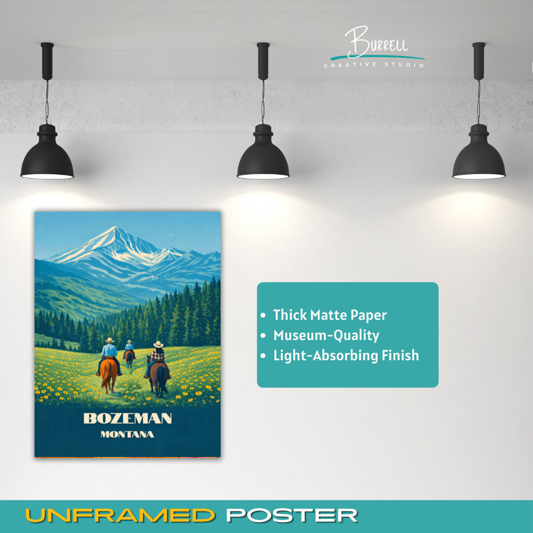 Bozeman Montana Horseback Riding Travel Posters & Wall Art Poster Print