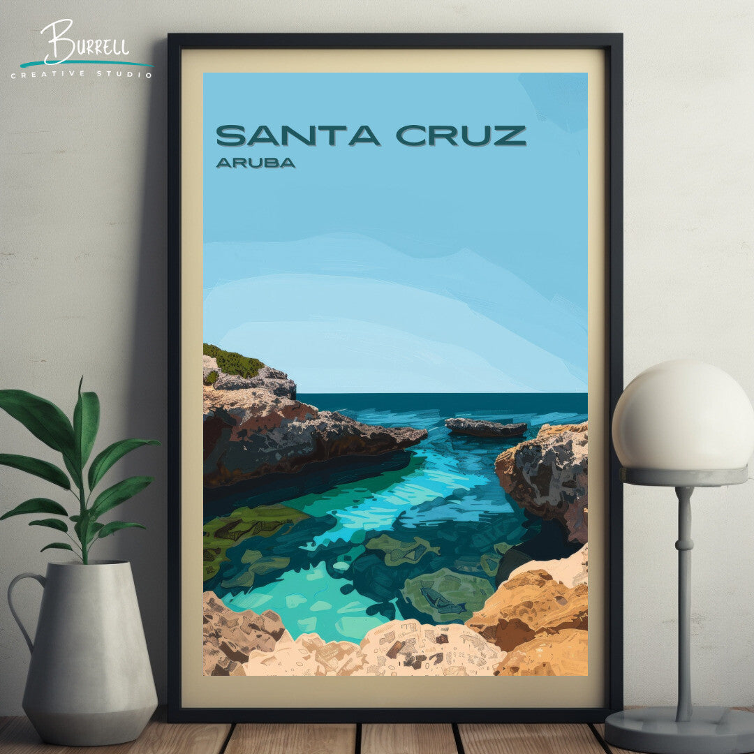 Santa Cruz Aruba Conchi Natural Pool Travel Poster & Wall Art Poster Print