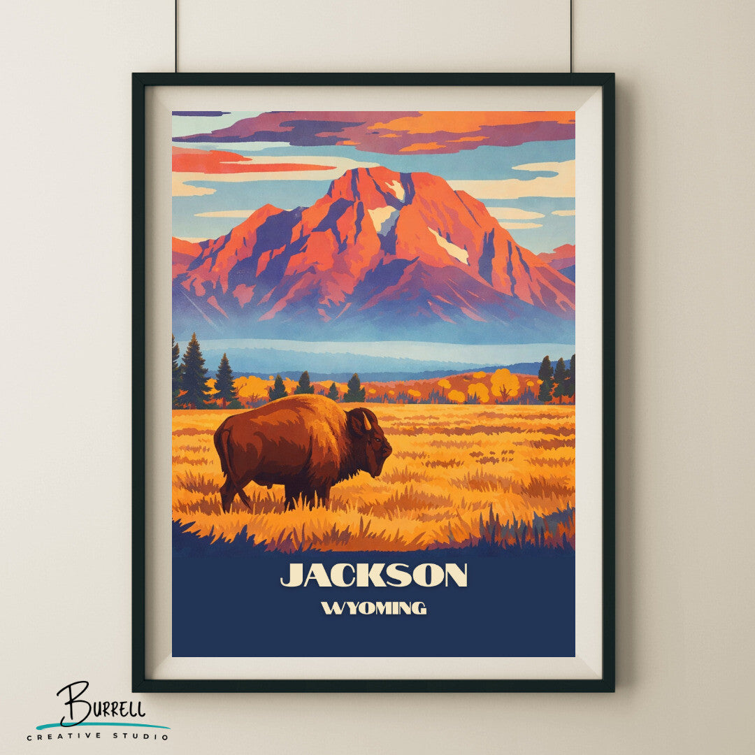Jackson Wyoming Mount Moran Travel Posters & Wall Art Poster Print